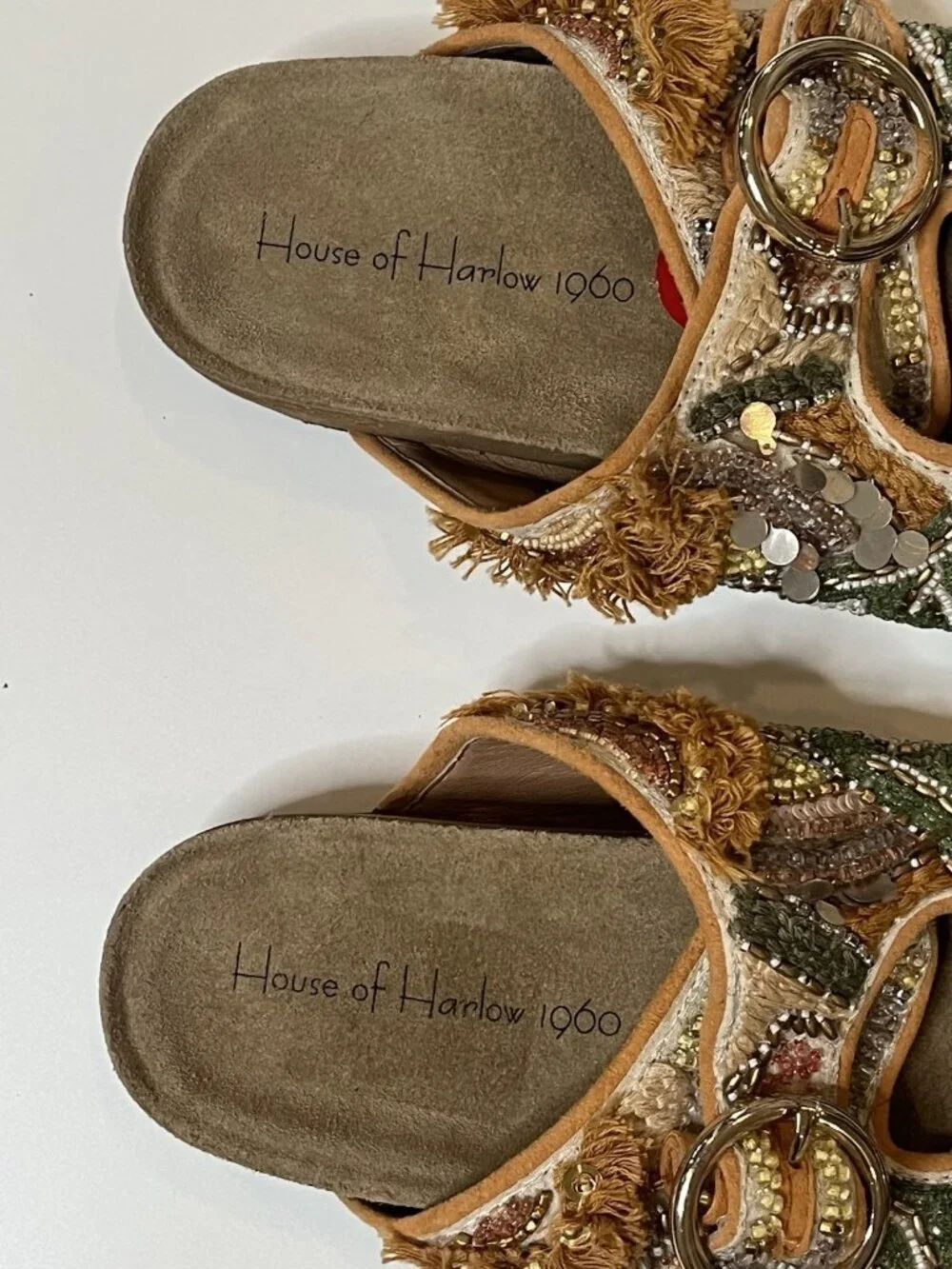 House of Harlow Beaded Slide Sandals Sz 6 Boho Embellished Festival Lux